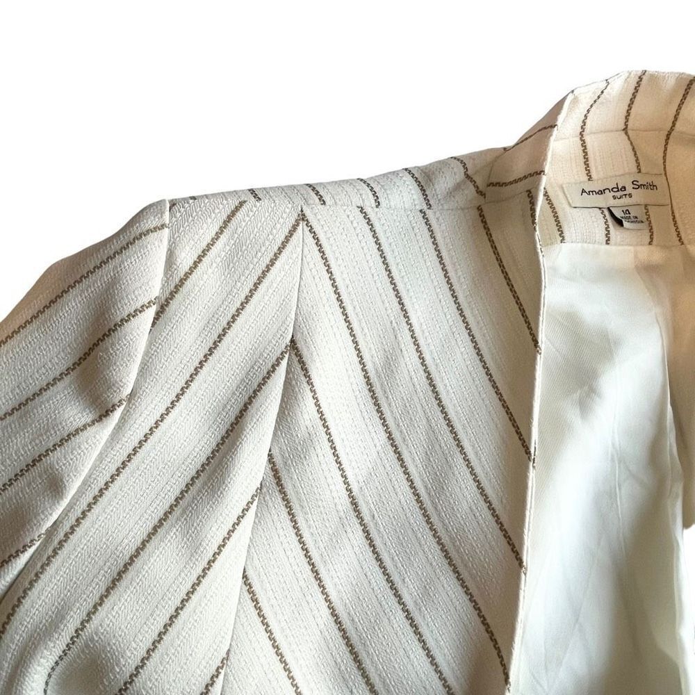 Amanda Smith Women's Cream Geometric Striped Suit Jacket Single Breasted Size 14 - Picture 4 of 11